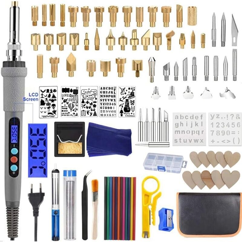 109-teiliges Holzbrennset, Holzbrennwerkzeug, einstellbare Temperatur, mit Buntstiften, Kappenhalter, Ledergravur, Holzs...