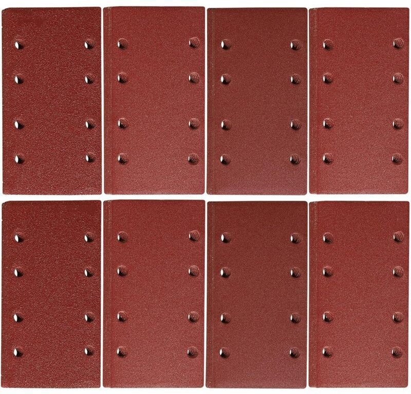 Packung mit 48 Schleifblättern für Exzenterschleifer, 93 x 185 mm Schleifpapier, 8 Löcher, Körnung 40, 60, 80, 120, 180,...