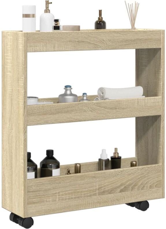 Aufbewahrungswagen Schmal 3 Etagen Sonoma Eiche Holzwerkstoff Vidaxl