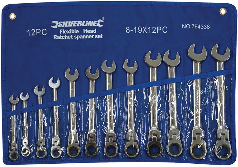 Ring-Maul-Ratschenschlüssel mit Gelenk, 12-tlg. Satz 8–19 mm