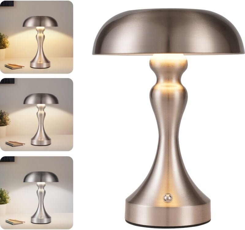 Thumbnail - Tischlampe Kabellos Nachttischlampe Akku - led Tischleuchte Touch Dimmbar Retro Vintage Lampe mit usb Aufladbar Nickel B...