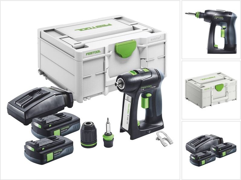 C 18-Basic Akku Bohrschrauber 18 v 45 Nm Brushless + 2x Akku 3,0 Ah + Ladegerät + Systainer - Festool