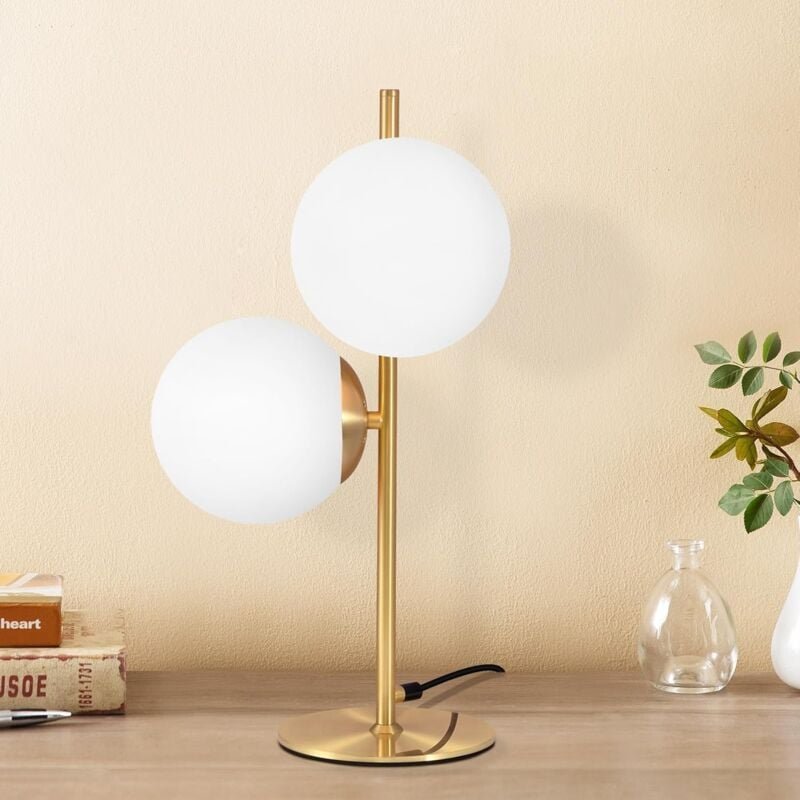 Thumbnail - Tischlampe Wohnzimmer Modern Nachttischlampe - Industrial Tischleuchte Gold 2 Flammig mit Schalter Metall Design aus Wei...