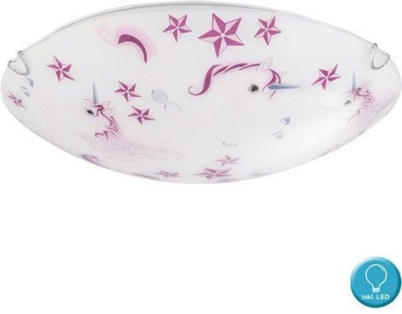 Einhorn Decken Lampe Mädchen Kinder Zimmer Glas Leuchte rosa weiß im Set inkl. led Leuchtmittel