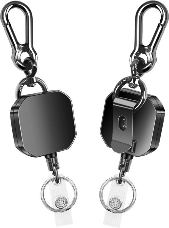 2er-Pack einziehbarer Schlüsselanhänger, robuster Ausweishalter aus Metall, Schlüsselanhänger mit Karabiner