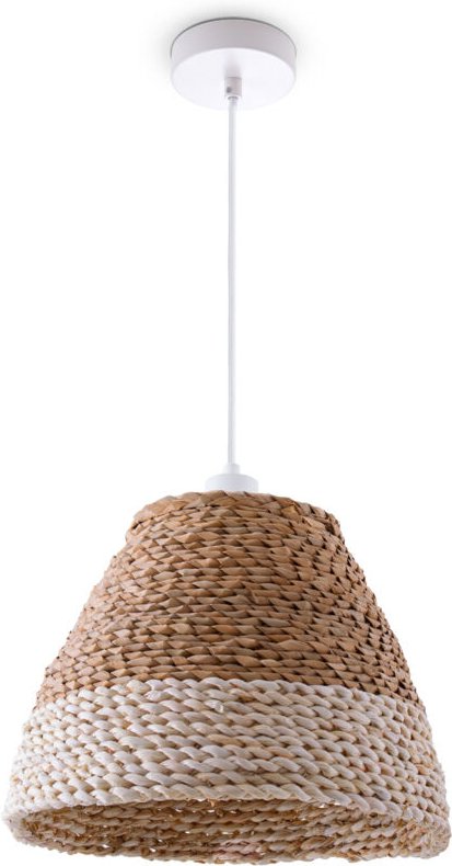 Pendelleuchte Esstischlampe Esszimmer Korb Optik 1,5m Textilkabel Rustikal Boho Pendelleuchte - Weiß, Beige (Ø25 cm) - P...