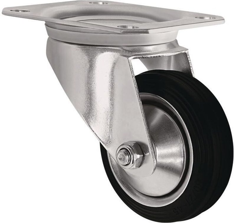 Lenkrolle Rad-Ø 125 mm Tragfähigkeit 100 kg Vollgummi Platte L105xB80 mm