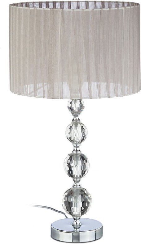 Nachttischlampe Kristall, Stoffschirm, HxD: 53 x 29,5 cm, Tischlampe Wohnzimmer & Schlafzimmer, grau/silber - Relaxdays