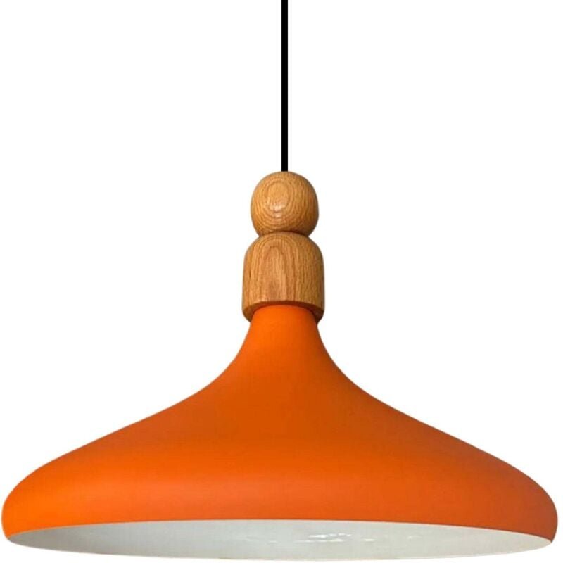 Schlichte Orange Pendelleuchte aus Holz mit Kopfteil - Vintage-Kronleuchter E27 Ø35 cm für Wohnzimmer, Schlafzimmer Oder...