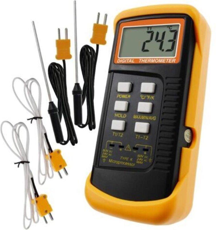 Thermoelement-Thermometer, digitales Thermometer Typ K, HLK-Thermometer, Doppelthermometer mit 4 Thermoelementen, MAX/MI...