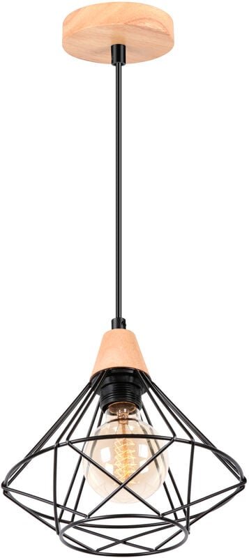 Axhup - Industriell Pendelleuchte Metall Hölzern Lüster in Rautenform Ø22cm E27 Moderne Kronleuchter für Wohnzimmer Küch...