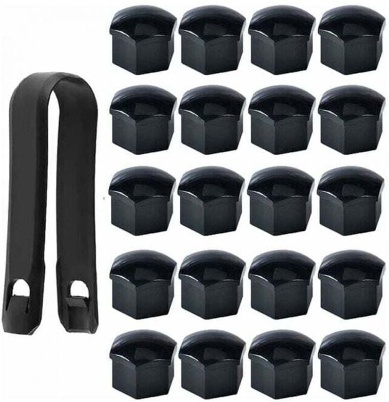 XVX - 20 pezzi di tappi per dadi ruota neri da 17 mm, copridadi per bulloni ruota, copridadi esagonali per pneumatici co...