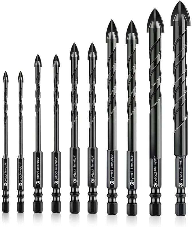Glasbohrer, Fliesenbohrer, 10-teiliges Glasbohrer-Set, Bohrer für Glasfliesen, Keramikbohrer, mit Sechskantschaft, zum B...