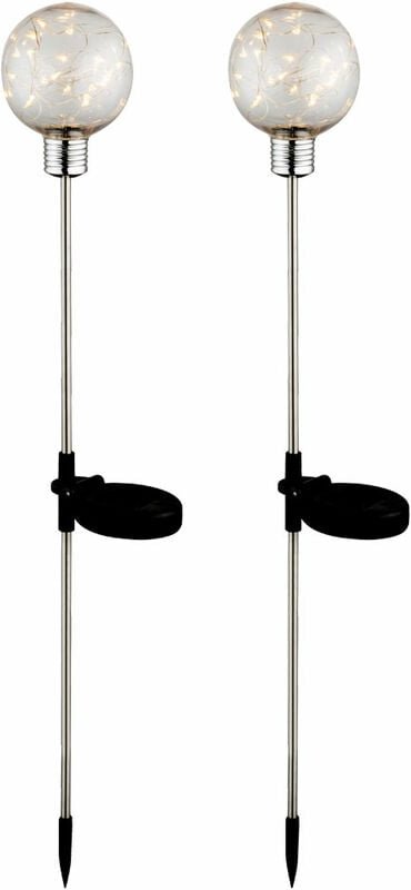 2er Set LED Solar Kugel Außen Steck Lampen Lichterkette Garten Außen Deko Terrassen Erdspieß Leuchten