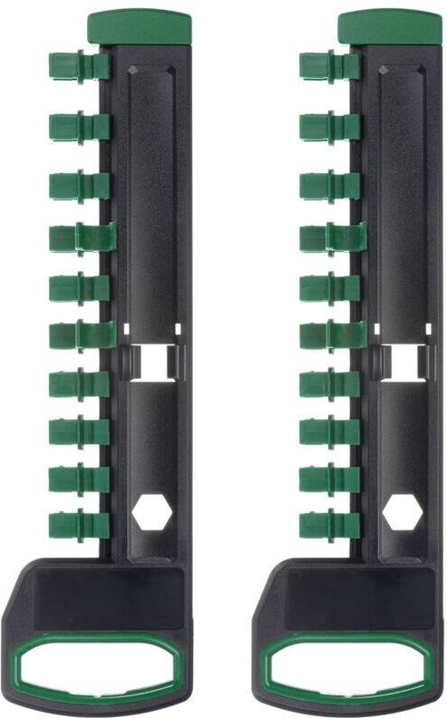 Set mit 2 1/2"-Steckschlüssel-Organizern und 12 Clips, tragbar, aus ABS-Kunststoff, grün