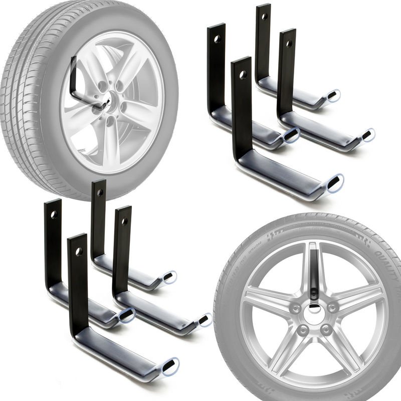 Wiltec - Reifenhalter Wandmontage für 8 Reifen – 106 x 20 x 102 mm – aus Stahl – max. Traglasst 25 kg je Halter – Zubehö...