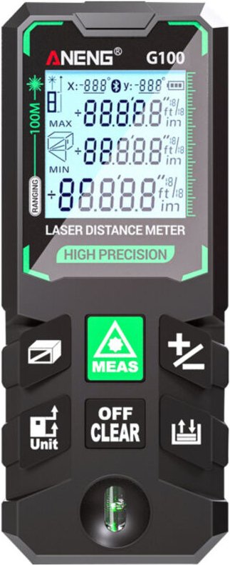 Telemetro intelligente ad alta precisione G100, laser verde, memorizzazione di 30 set di dati, autocalibrazione.