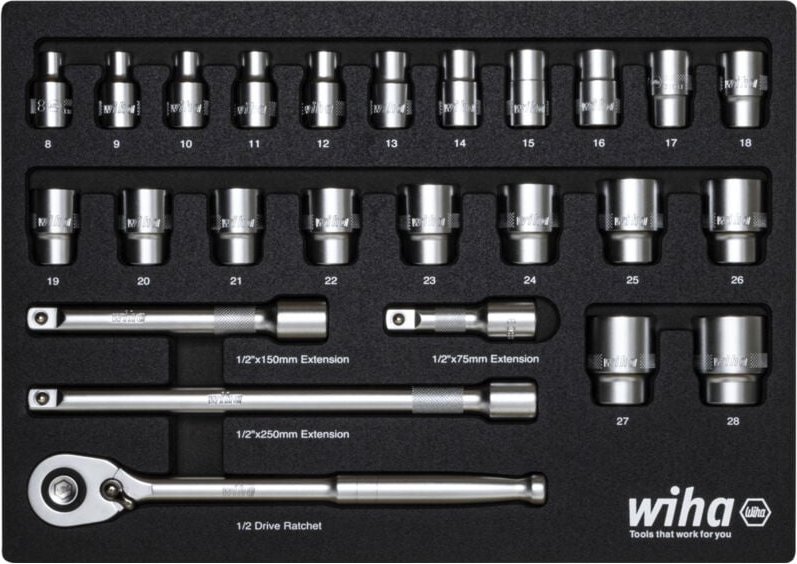 Wiha Ratschenschlüssel Set 1/2" 25-tlg. in Schaumeinlage (44740)