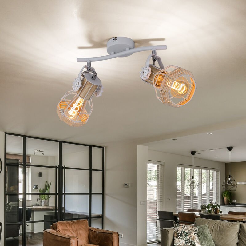 Globo - Deckenleuchte Holzoptik Spotleuchte Strahler schwenkbar Deckenlampe weiß, Metall, 2x E27 Fassungen, LxBxH 29,6x2...