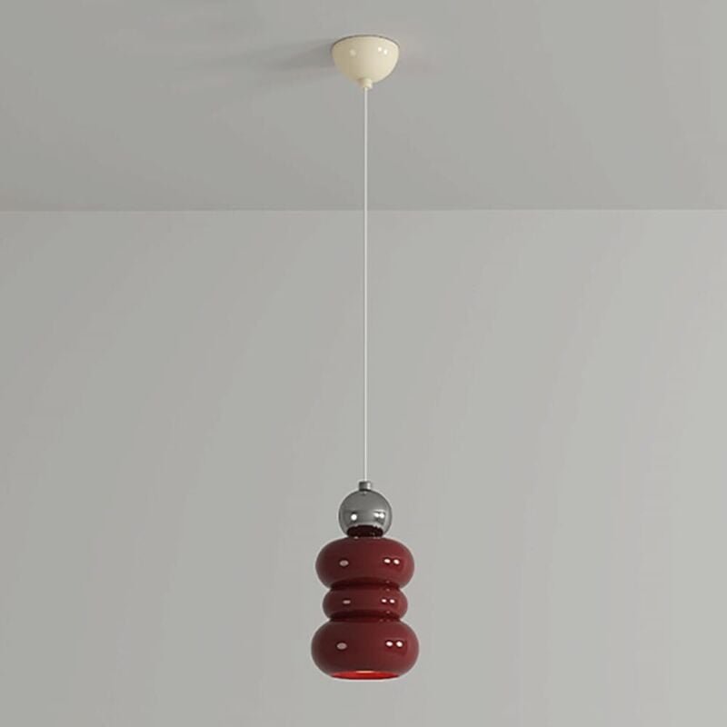 Kcvv - Pendelleuchte aus verchromtem Metall mit rotem Harzschirm, Mini-Nachttisch-Pendelleuchte, E27-Leuchte, moderne mi...