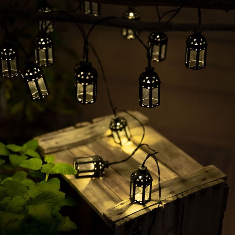Nino - Lichterkette Solarleuchten Aussen led Solarlampe Gartenlampe Dekoration in Laternenform, Kunststoff schwarz, 20x ...
