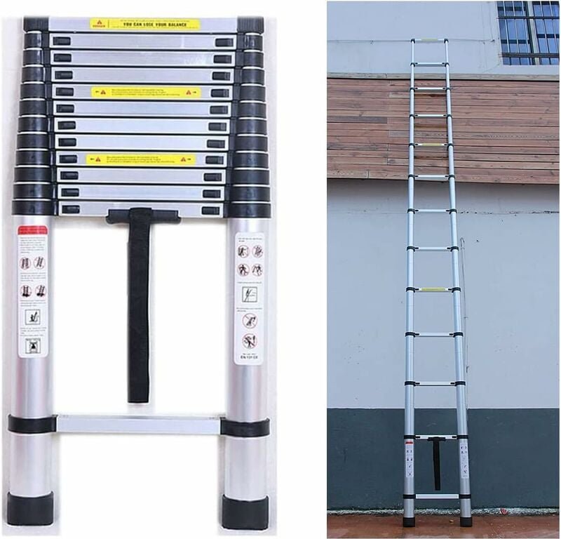 5m Teleskopleiter aus Aluminium, Dachbodenleiter Tragbare Leiter Verstellbare Leiter Telescoping Attic Ladder Max. Belas...