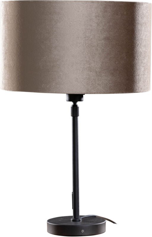 Tischleuchte Schwarz mit Taupe Samt-Schirm 35cm - Parte