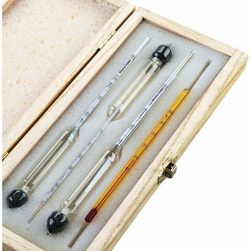 Professionelles Alkoholmessgerät und Hydrometer-Set – 3 Hydrometer mit Skala von 0 bis 100 % + Thermometer zur Messung d...