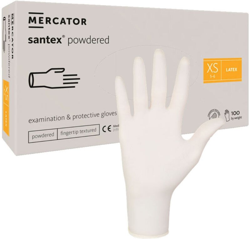 Santex gepuderte Finger txt XS Latexhandschuhe 100 Stück.