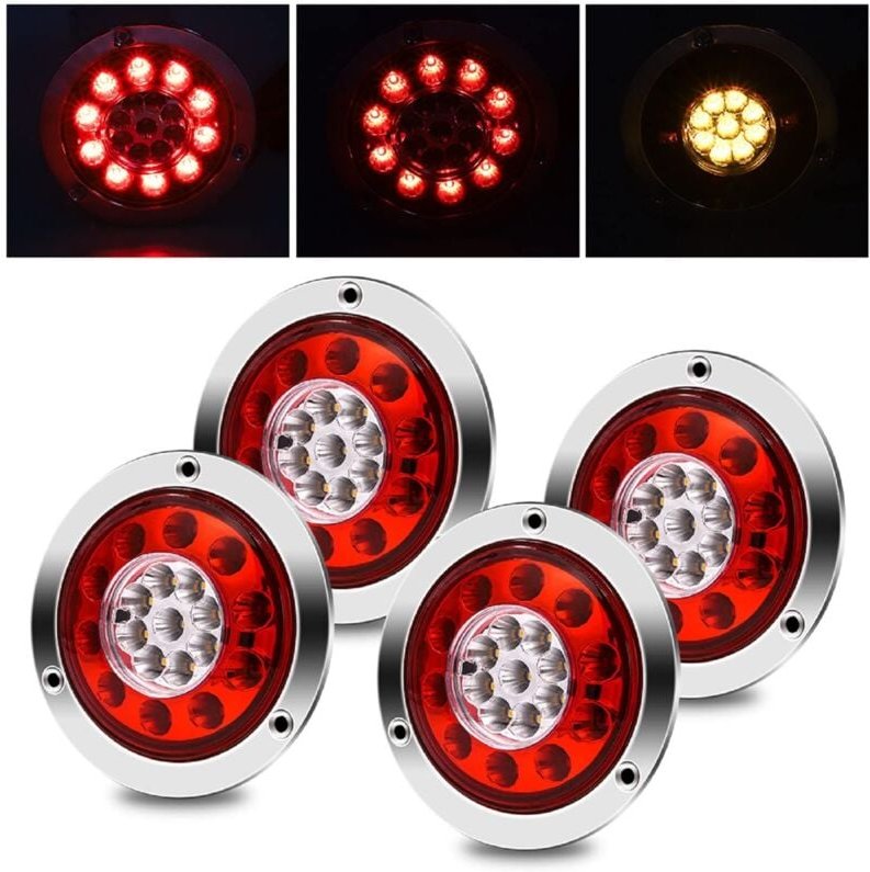 LKW-Rücklicht, rund, 19 LED, Anhänger, Bremslicht, Stopplicht, Blinker, 4 Stück, wasserdicht, zweifarbig, Rücklichtanzei...