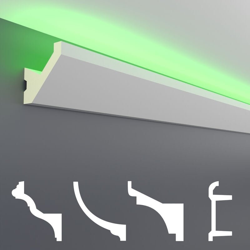 Thumbnail - LED Stuckleisten aus PU - lichtundurchlässig, Variantenvielfalt & vorgrundiert - Sparpakete: LED-14 / 65x65mm, 2 Meter