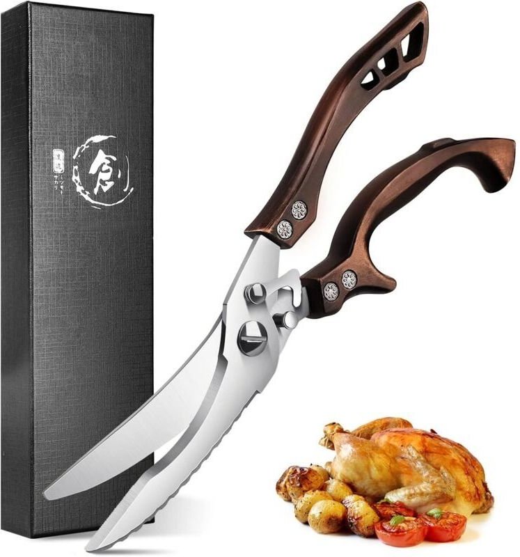 Professionelle Küchenschere, Geflügelschere aus Edelstahl, gezahnte Fleischschere, Knochenschere mit Geschenkbox für Huh...