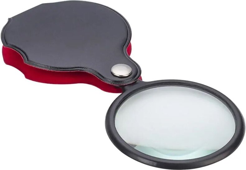 Mini-8-fach-Lupe, tragbare, faltbare Taschenlupe, 50 mm, Schmucklupe, 8-fache Vergrößerung, rot