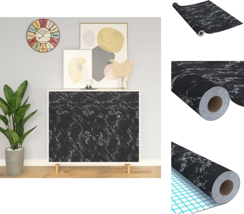 Fensterfolie - Living Selbstklebende Möbelfolie Schwarz Steinoptik 500x90 cm pvc - Schwarz