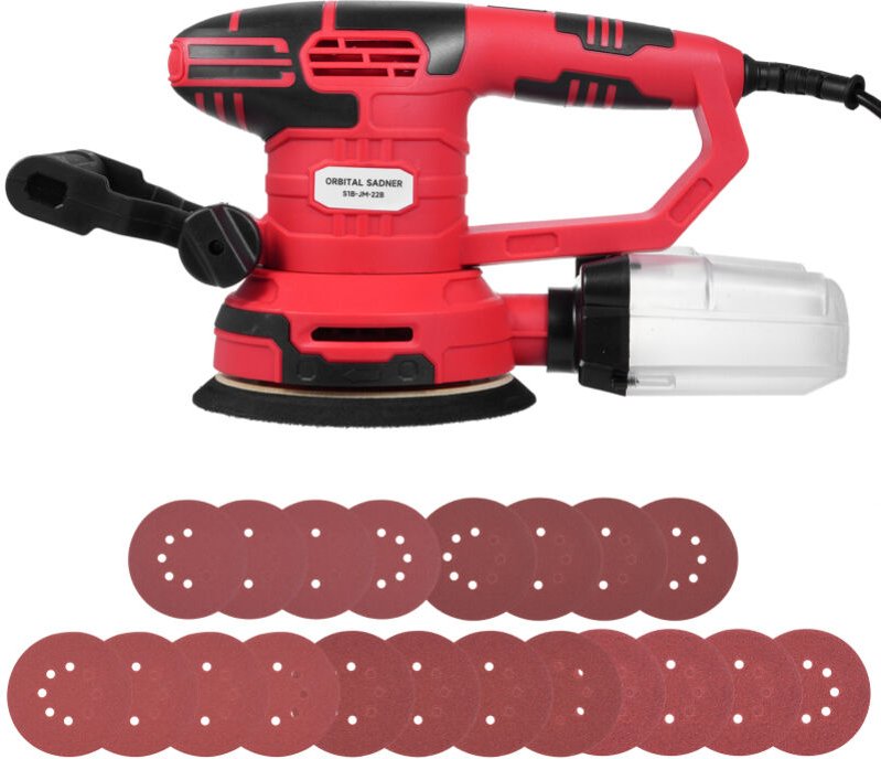 Levigatrice orbitale 3,5 A (450 W) 6 velocità, 150 mm, 20 fogli abrasivi, vassoio raccoglipolvere trasparente