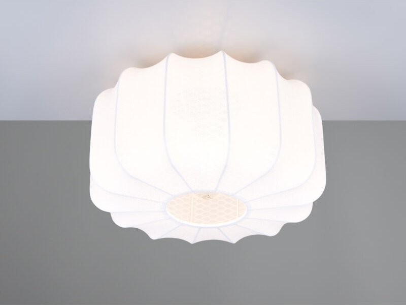 Ausgefallene led Deckenleuchte mit Stoff Lampenschirm in Weiß, ø 40cm