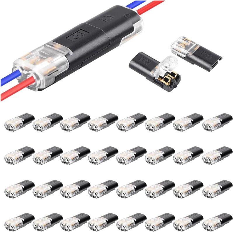 40 12V-Stecker, wasserdichter elektrischer Stecker, 2-polig, 2-stiftig, Schnellcrimpanschluss für Kabel mit 18-22 AWG