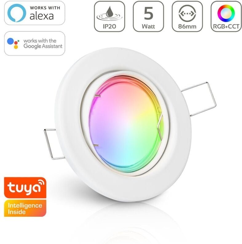 Einbauspot IP20 rund schwenkbar Sprengring - Farbe: Weiß - LED Leuchtmittel: GU10 5W RGB+CCT Smart Tuya