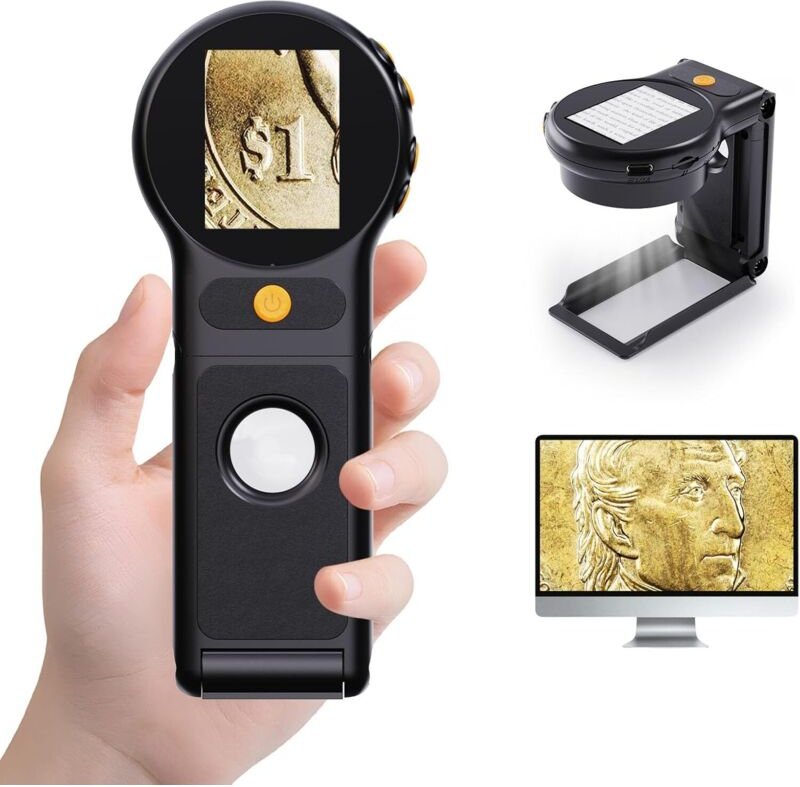 Lupe mit Licht, leistungsstarke, tragbare 500-fache Leselupe, USB-Münzmikroskop, faltbares Digitalmikroskop