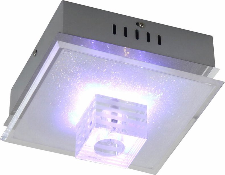 Deckenlampe Glas Wohnzimmerleuchte Deko led Deckenleuchte mit Stufenschalter, chrom, 1x G4, LxBxH 20,5x20,5x12,5 cm