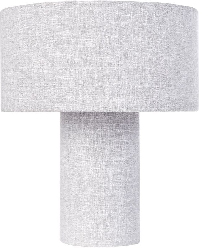 Tischlampe Hellgrau Baumwolle u. Leinen 35 cm Trommelform Rund Langes Kabel mit Schalter Modern Schlafzimmer Wohnzimmer ...