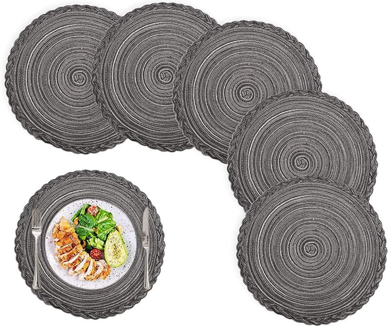Runde, geflochtene Platzsets, 6er-Set, rutschfest, abwaschbar, auch als Untersetzer verwendbar