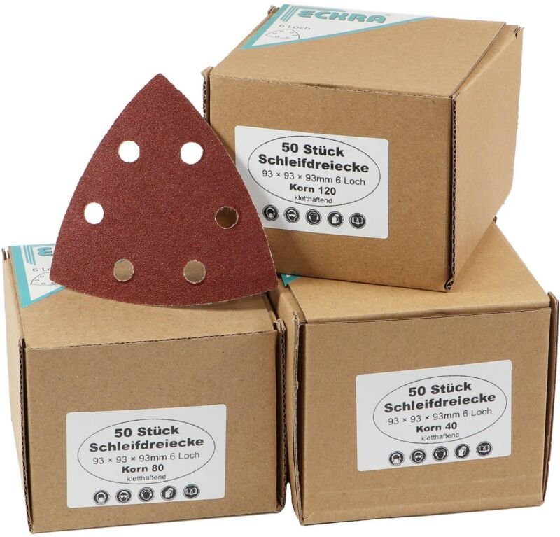 150 Klett Schleifdreiecke 93x93x 93mm Deltaschleifer Schleifscheiben Korn 40 80 120