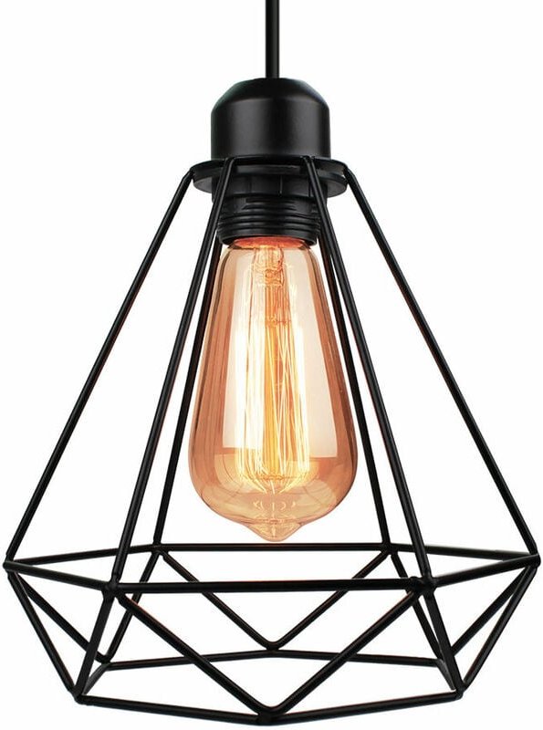 Pendelleuchte Vintage Industriell Hängelampe Retro Kronleuchter mit Ø20cm Diamant Käfig E27 Fassung für Wohnzimmer Schla...
