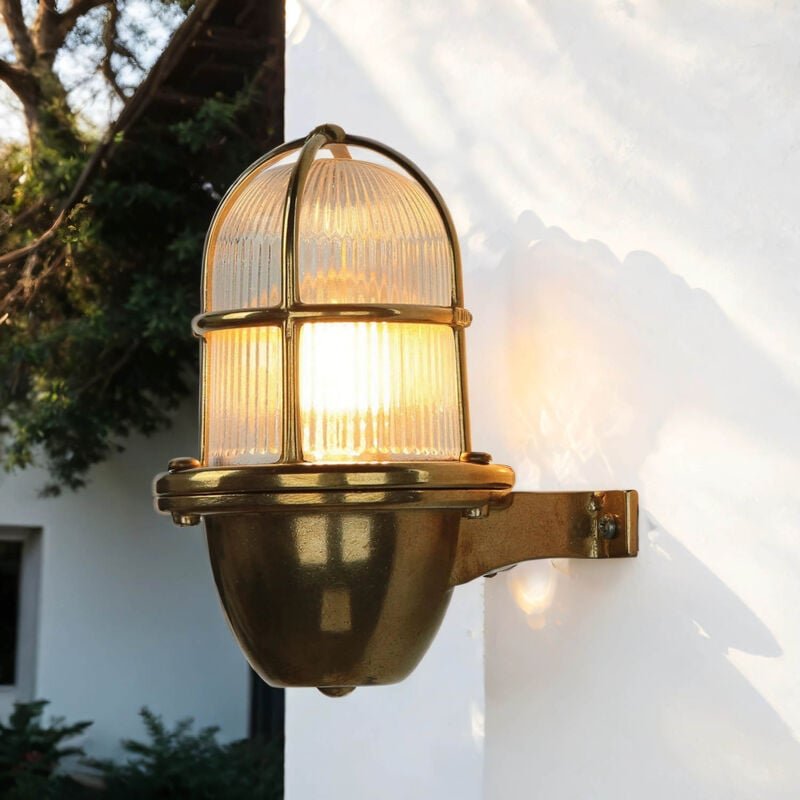 Außenlampe Wand Messing massiv IP64 Maritim Laterne Garten Haus