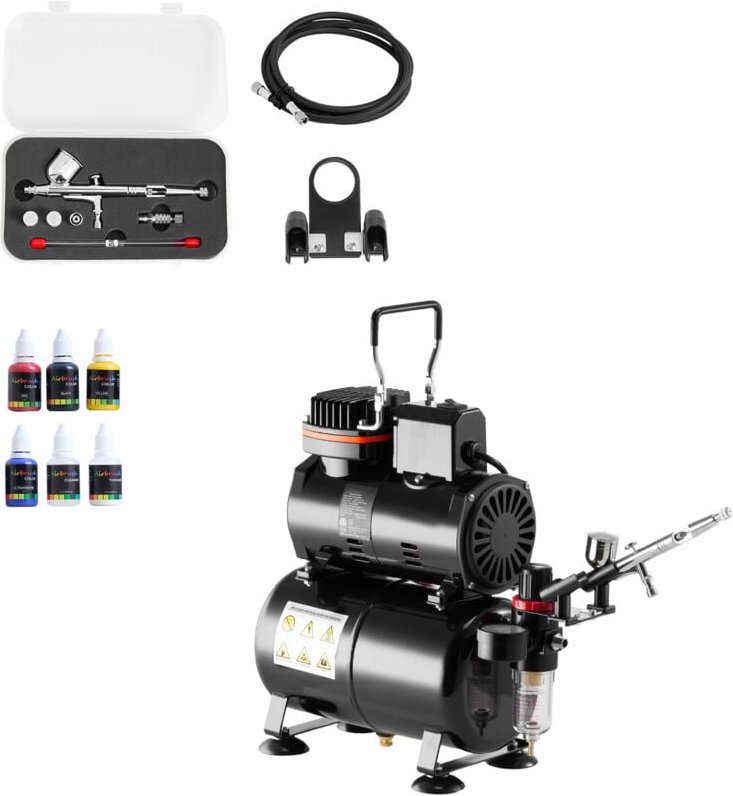 Mophorn Airbrush-Set 1/6 PS mit Luftkompressor und Tank, Dual-Action Airbrush-Pistole mit drei Düsen (0,2/0,3/0,5 mm), S...
