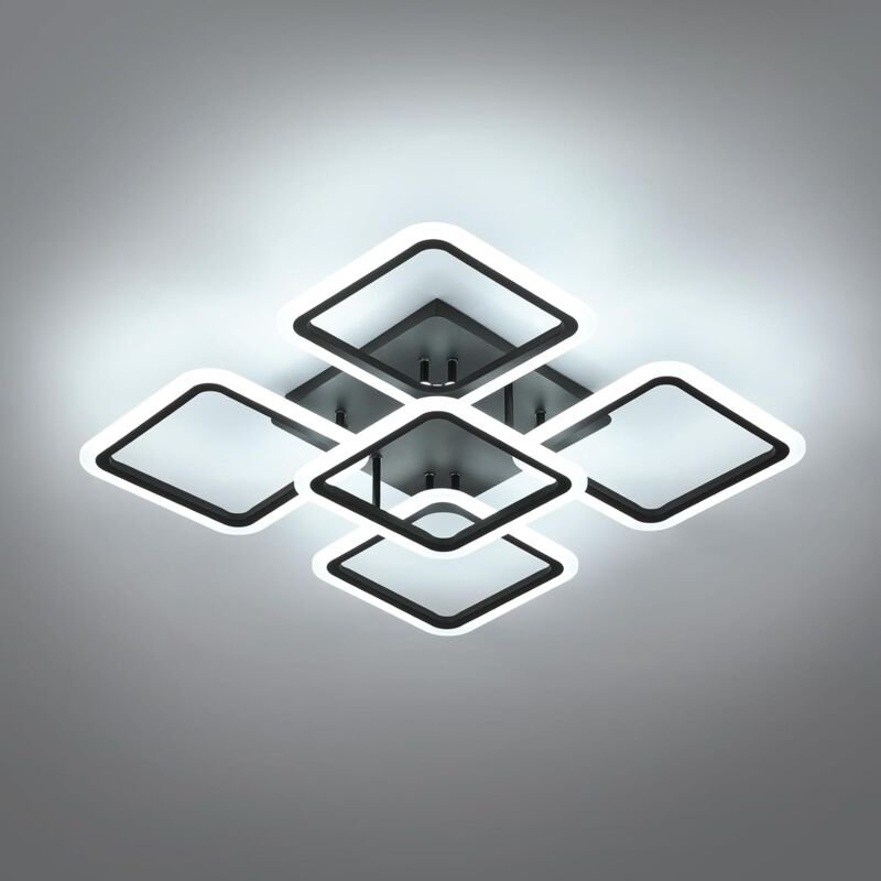 COMELY Moderne LED Deckenleuchte 60W 6800LM Schwarz aus Acryl, Kaltweißes Licht 6500K, Innenraum Deckenlampe Wohnzimmer ...