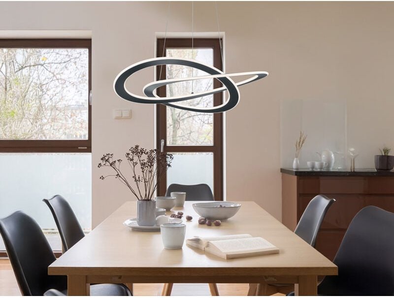 Große led Pendelleuchte oakland geschwungen mit Switch Dimmer Anthrazit, ø 71cm