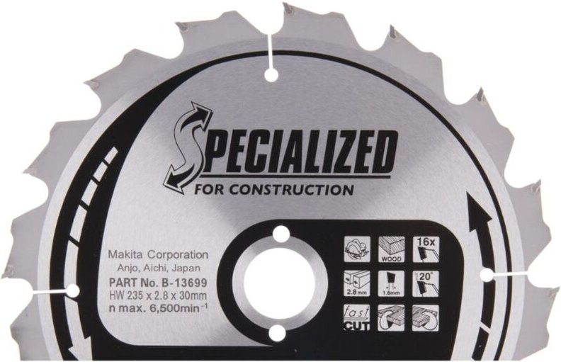 Handkreissägeblatt für Baustelle 235 x 30 mm • 16 Zähne - Makita