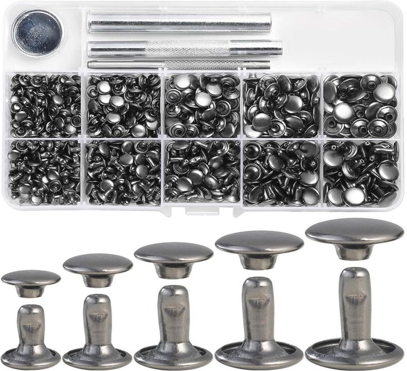 340 Sets Leder-Nieten-Set, Nieten, Leder, Doppel-Hut-Nieten, Bekleidungsstoff, für die Reparatur Von Kleidung, Schuhen, ...